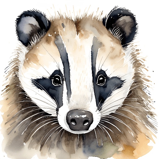 a watercolor drawing of a badger face