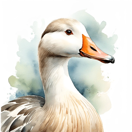 a watercolor painting of a duck with a white head