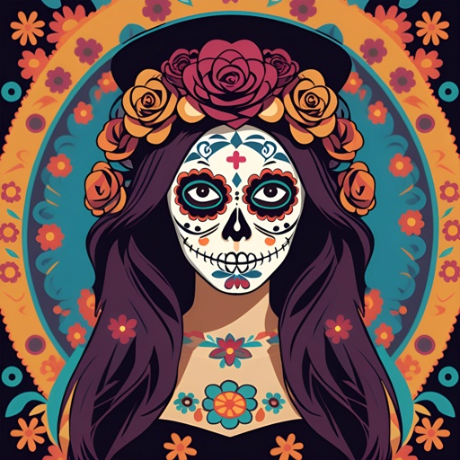 woman with a flower crown and a sugar skull