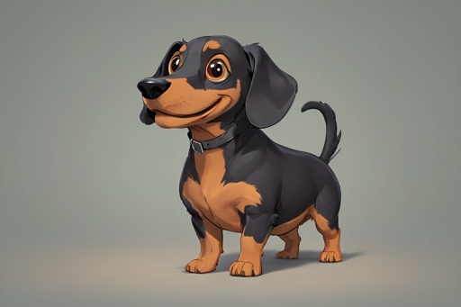 cartoon dachshund dog with a collar and a collar on