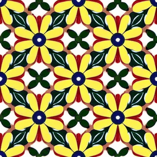 a colorful flower pattern with green leaves and yellow flowers
