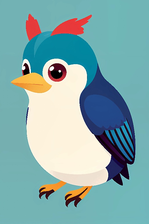 a cartoon bird with a blue head and red beak