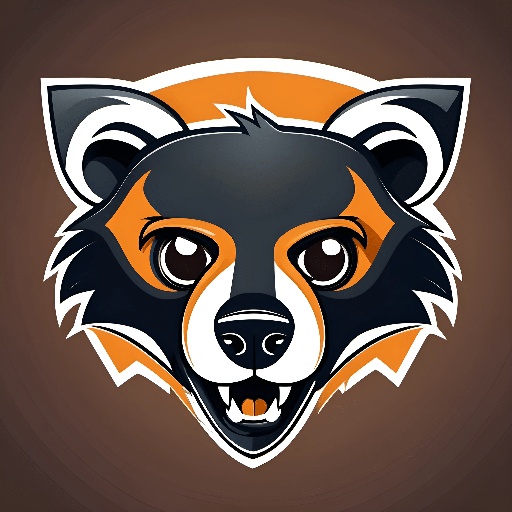 a black and orange bear head with a brown background