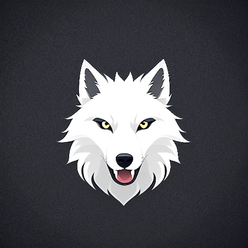 a white wolf with yellow eyes on a black background