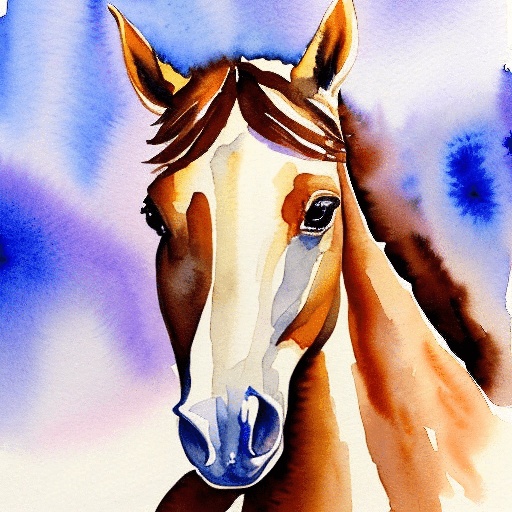painting of a horse with a blue nose and brown mane