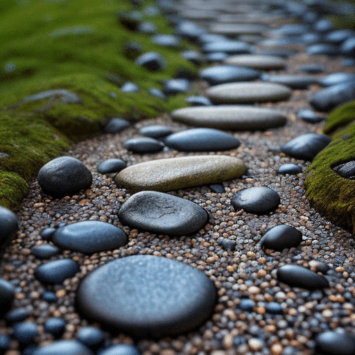 a close up of a stone pathway with moss growing on the side