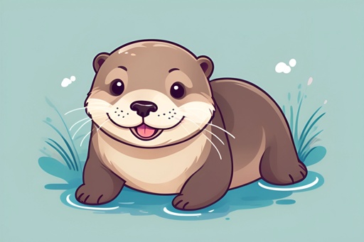 cartoon otter with a happy face sitting in the water