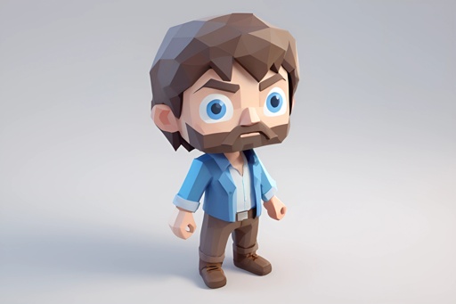 a close up of a cartoon character with a beard and a blue shirt