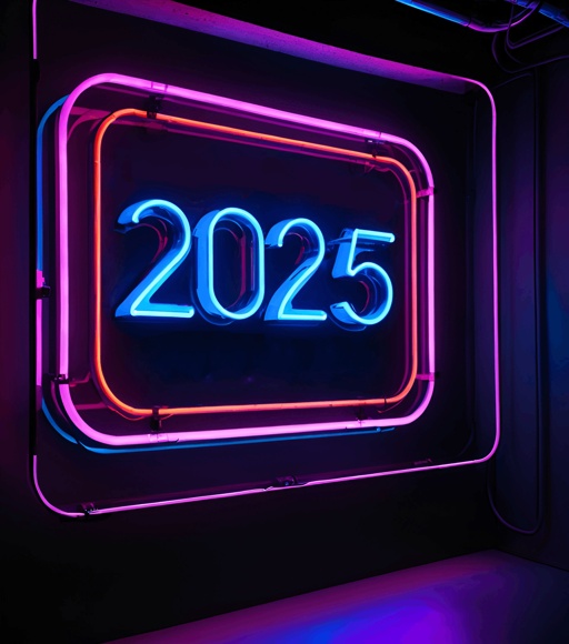 neon sign with the year 2025 in neon colors