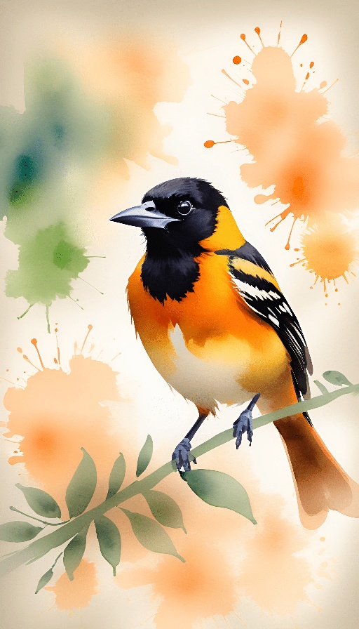 a bird sitting on a branch with orange flowers