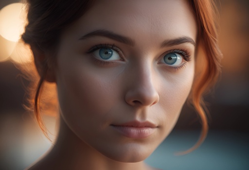 a woman with a red hair and blue eyes