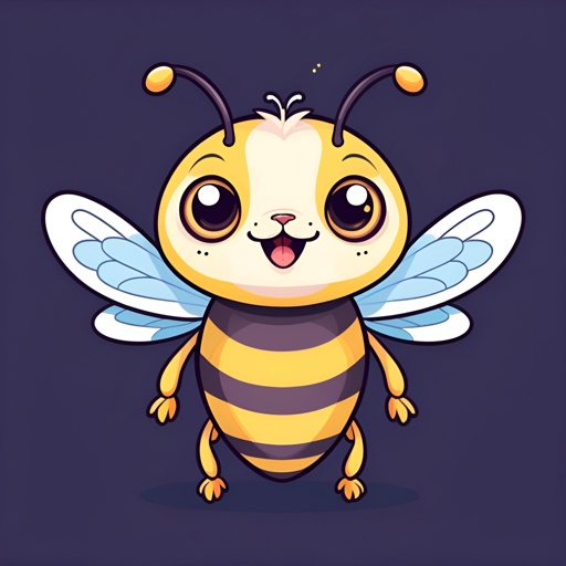 cartoon bee with big eyes and a smile on its face