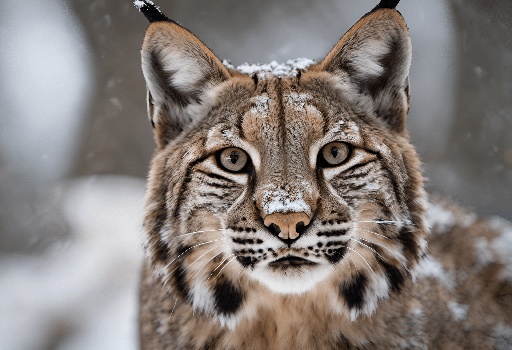 lynx in the snow looking at the camera