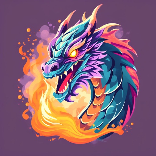 illustration of a colorful dragon with a fiery tail